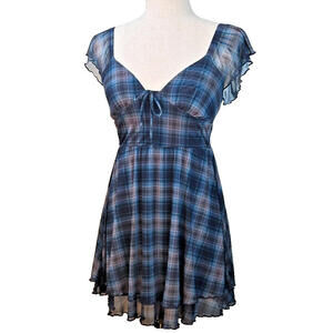 Wild Fable Babydoll Coquette Mini Dress Sz XXS Plaid Casual Preppy Academia